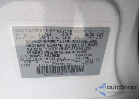 2019 Nissan Kicks Sr from USA, damaged, VIN 3N1CP5CU5KL479335